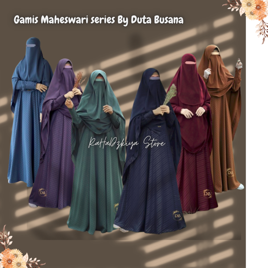 Gamis set syar'i motif emboss ready stok Maheswari by Duta Busana bisa COD