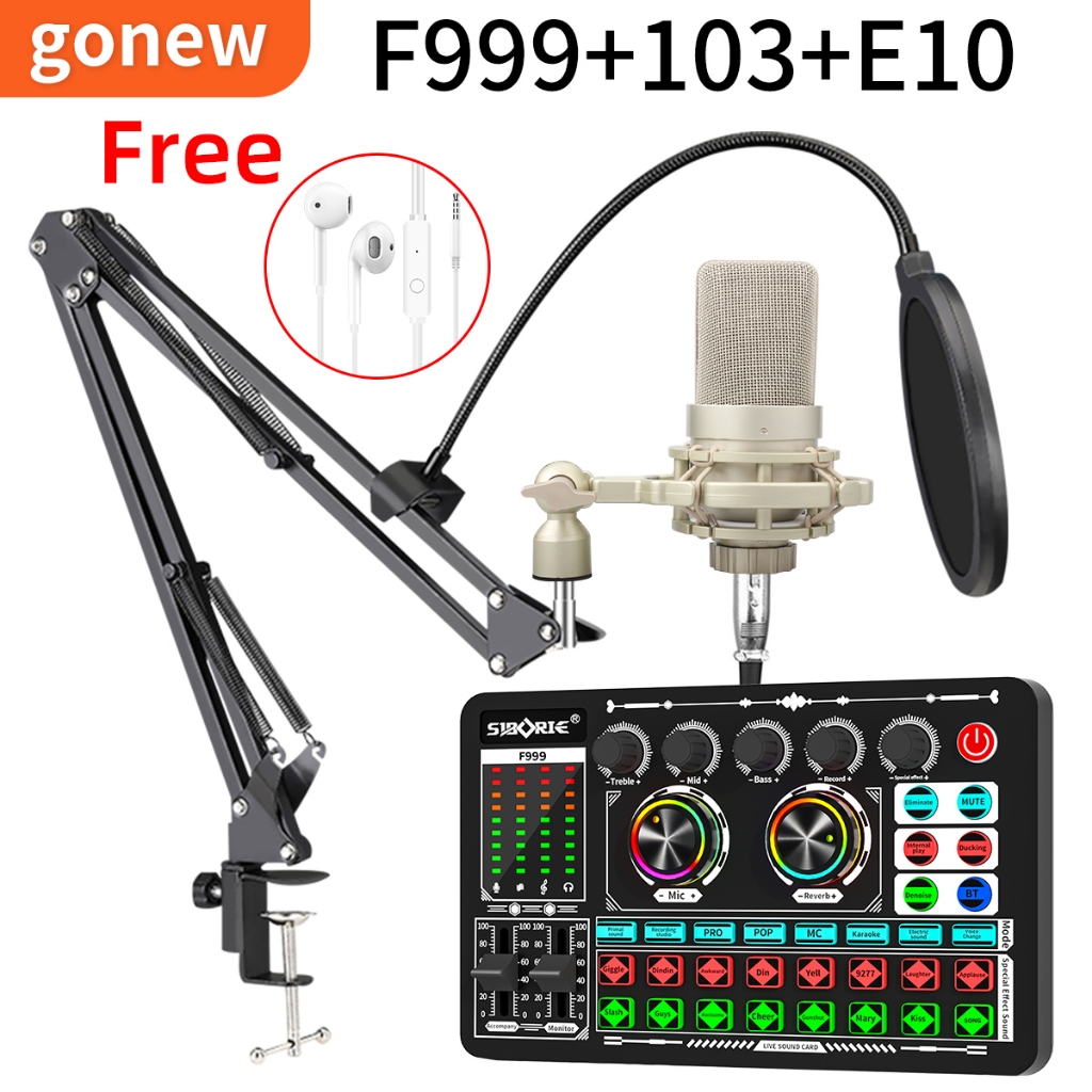 Gonew【Free headset】F999+103 Soundcard Mic SET Dengan braket kantilever komplit Paket Lengkap