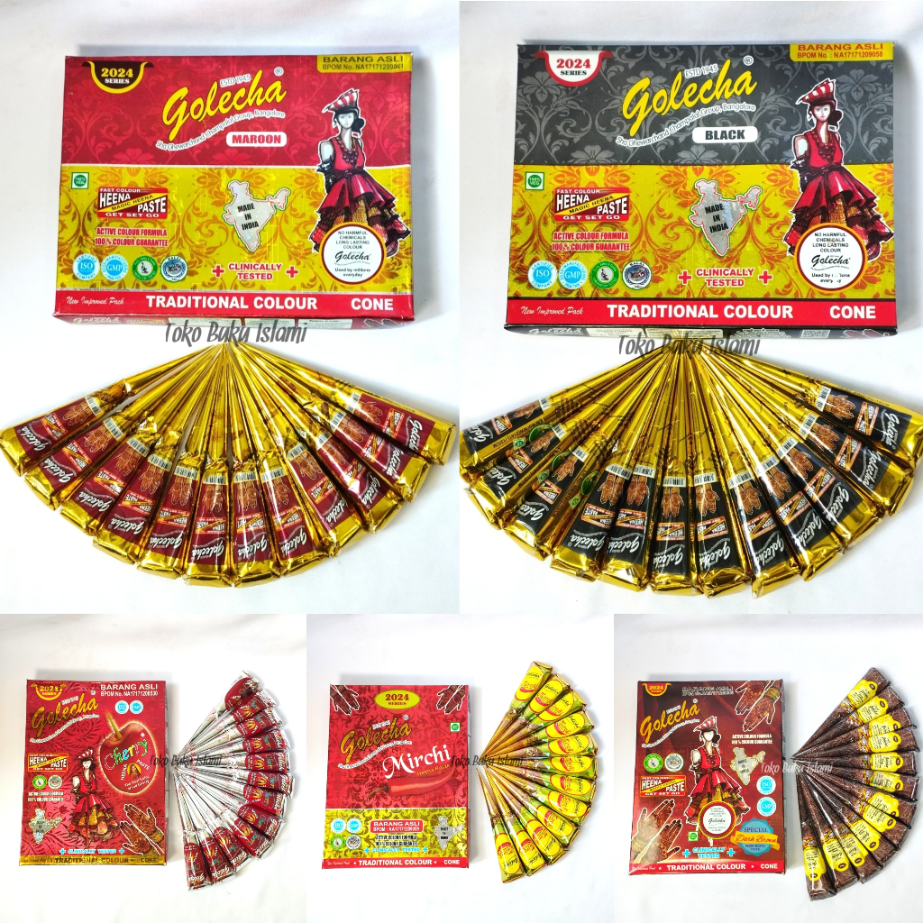 (1 LUSIN) Henna Golecha Henna Pasta Merah Cherry Henna Warna Merah Cherry Original BPOM Heena Merah 
