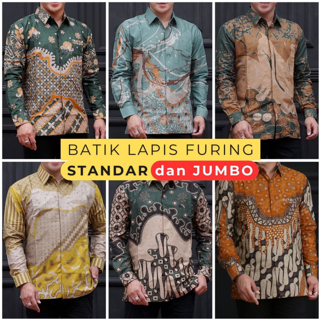 Kemeja Batik Pria Lengan Panjang Lapis FURING Standar JUMBO XXXL 4XL Katun Batik Ambari KOL4