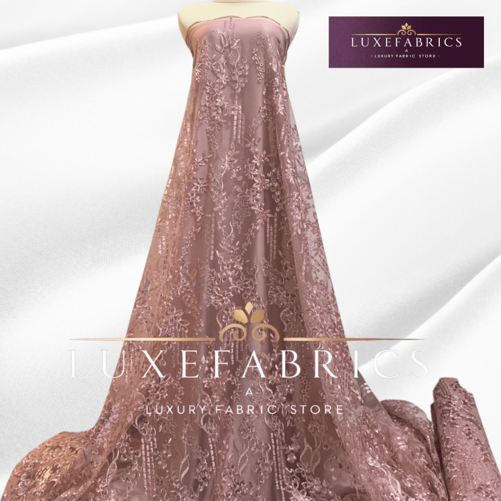 Kain Brokat Tile Payet Mewah Warna Rosegold Gracia Series HARGA SETENGAH METER