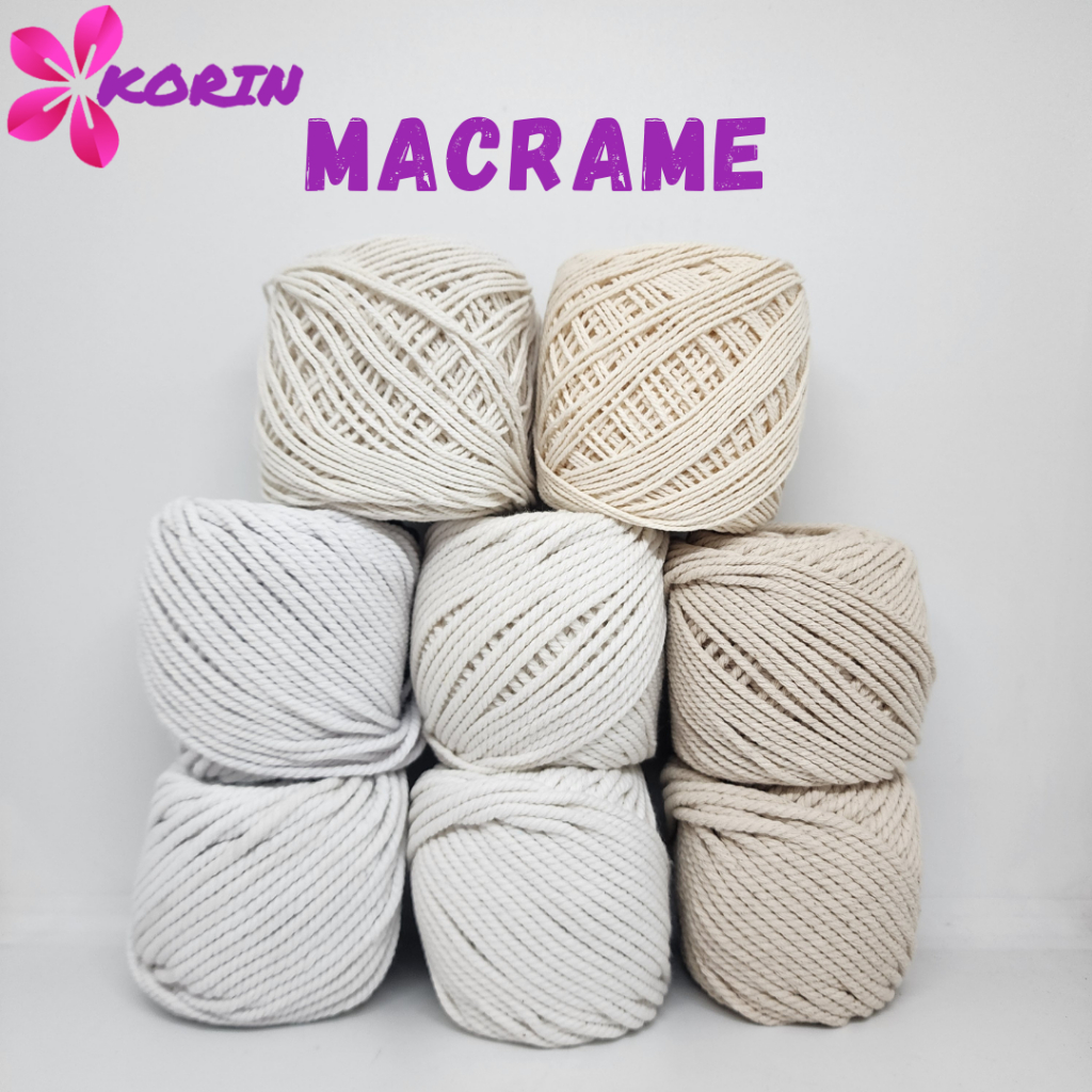 Tali Katun Makrame / Macrame Cotton Rope / Benang Macrame / Warna Katun Tua, Katun Muda, Putih [100g