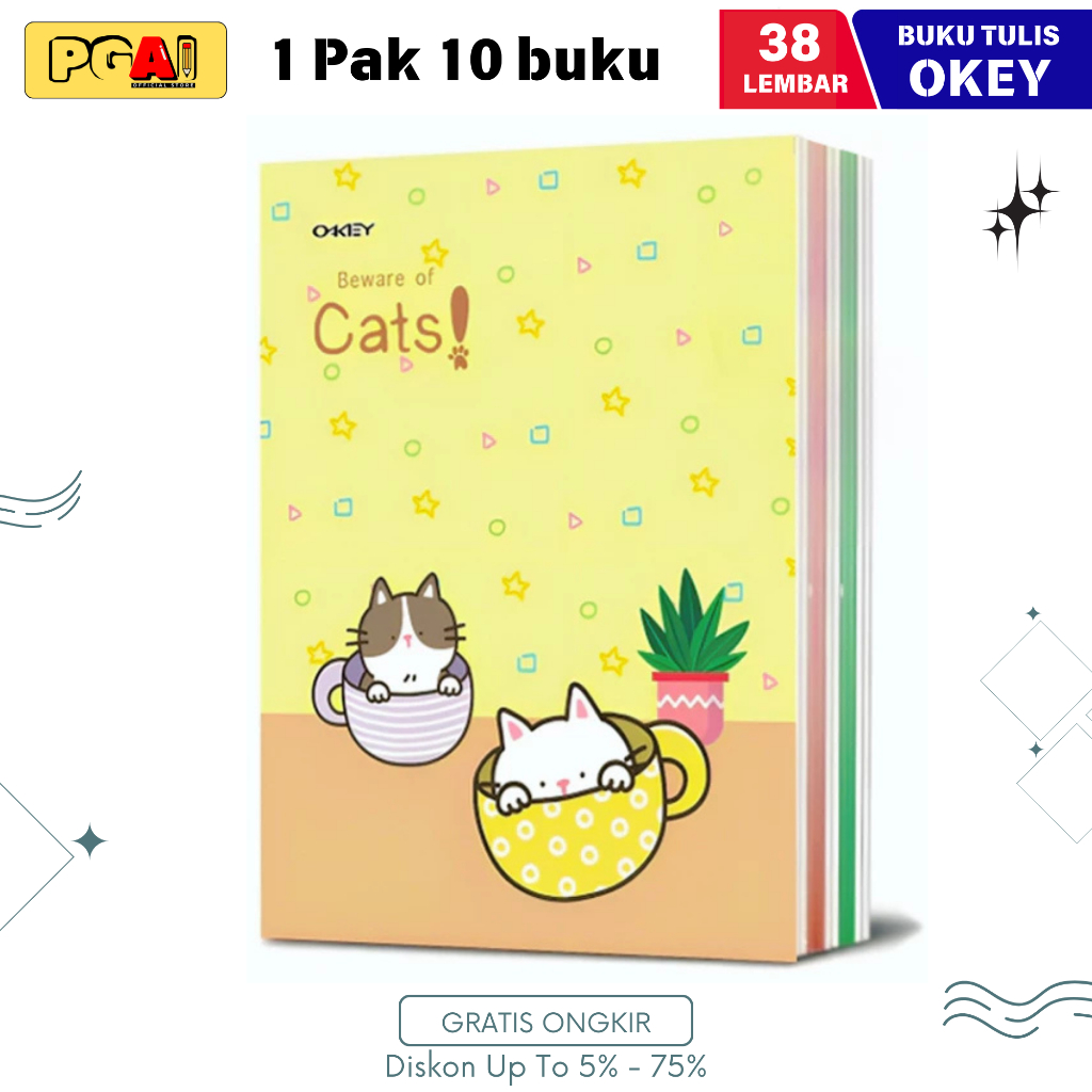 

BUKU TULIS OKEY 38 LEMBAR 210 X 160 MM 1 PACK ISI 10 PCS ALAT TULIS STATIONERY