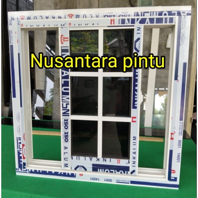 L100xT120 jendela sliding alumunium ornamen + kusen 4IN  free packing kayu