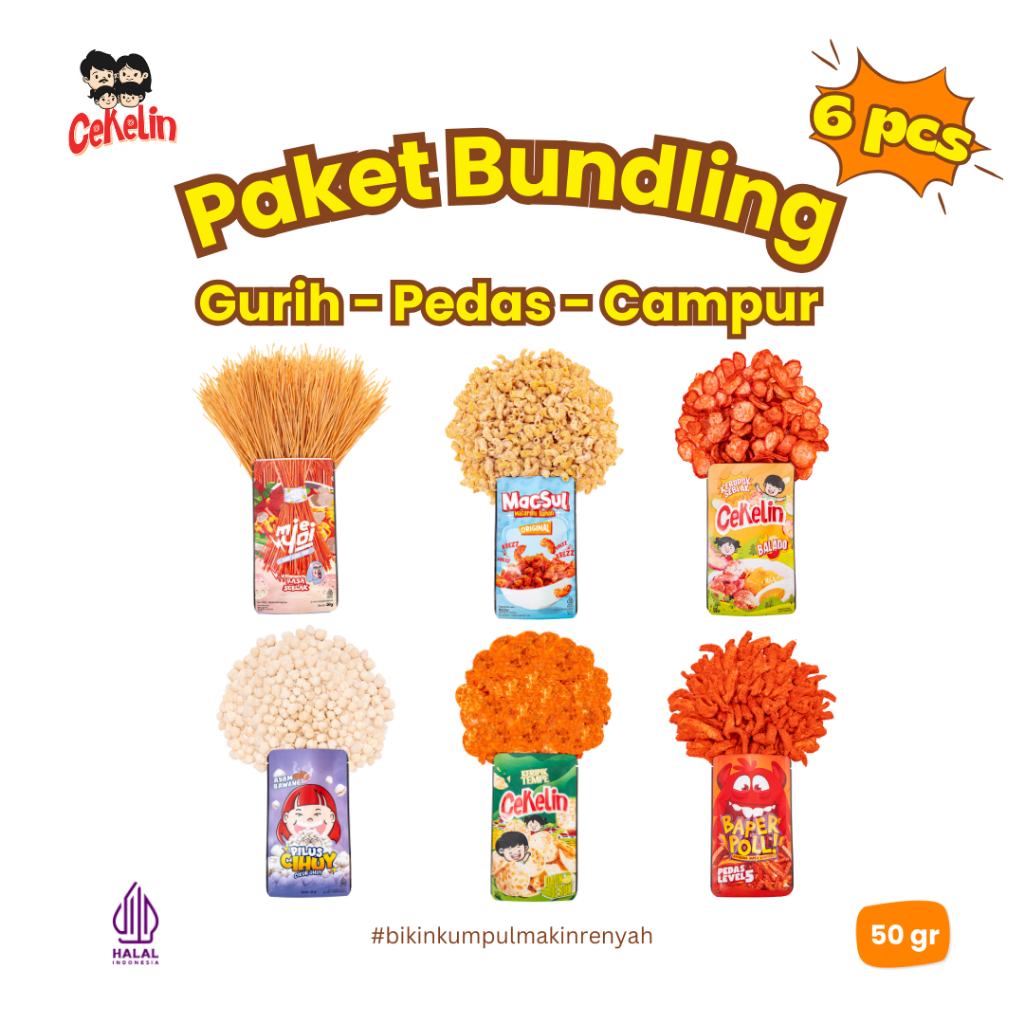 

CEKELIN Cemilan Paket Bundling 6pcs - Isi 6 Varian Produk