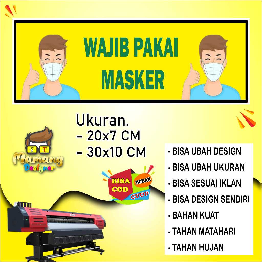 

Sticker Tempelan Dinding Wajib Pakai Masker Bahan Bagus Kuning