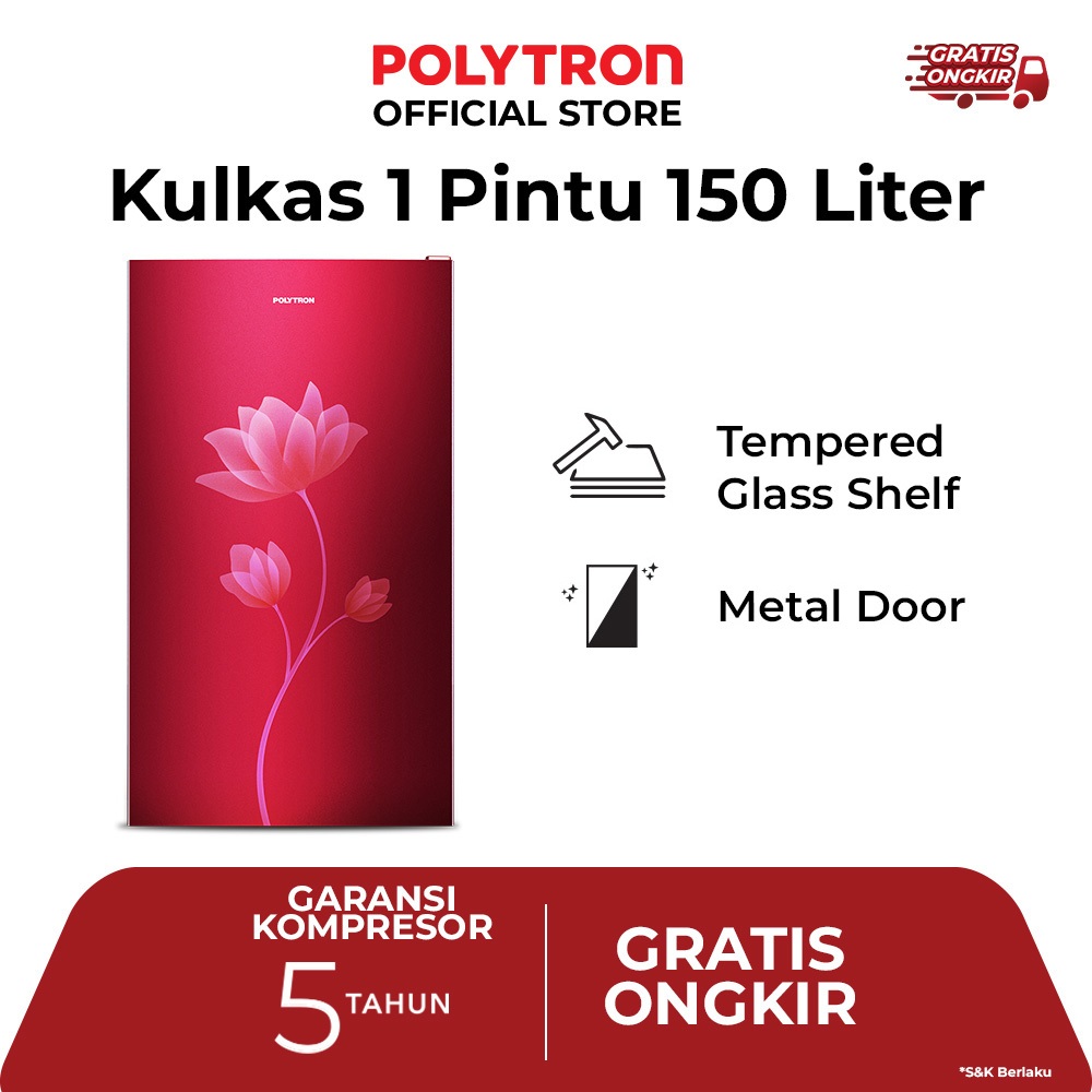 POLYTRON Kulkas 1 Pintu Metallic 150 Liter PRB 159R