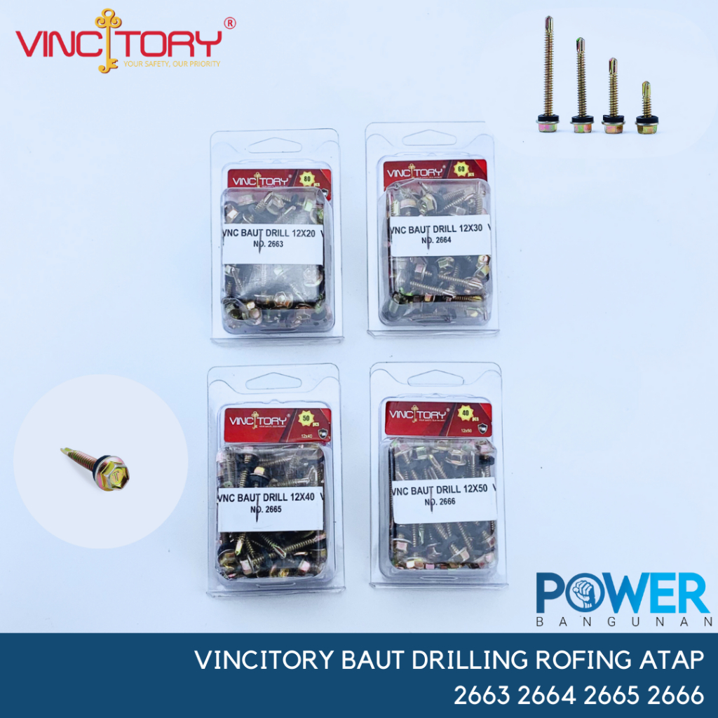 Vincitory Baut Sekrup Drilling Rofing Atap Galvalum Baja Ringan Ukuran 12X20 12X30 12X40 12X50 | 266