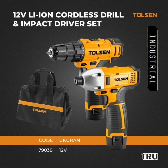 TOLSEN Bor Obeng Baterai & Bor Cordless 12V Gratis Tas / 12V Li - Ion Cordless Drill & Impact Driver