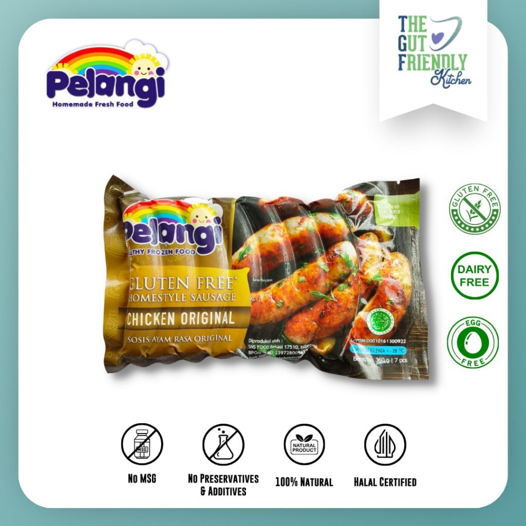 

PELANGI - Sosis Chicken Original Gluten Free, Egg Free, Dairy Free, Halal Non MSG & Non Pengawet