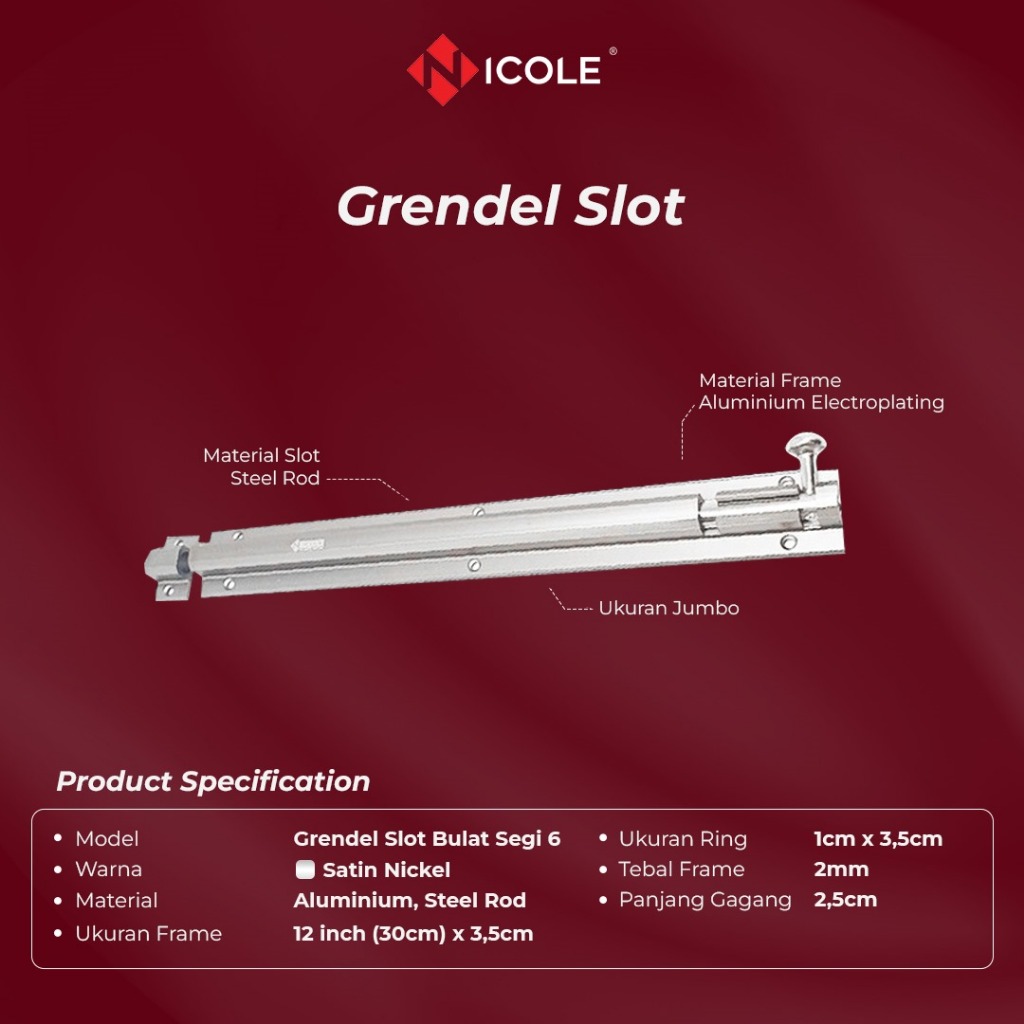 Grendel Slot Besar Pintu Bulat Segi 6 Jumbo Door Bolt SN Nicole
