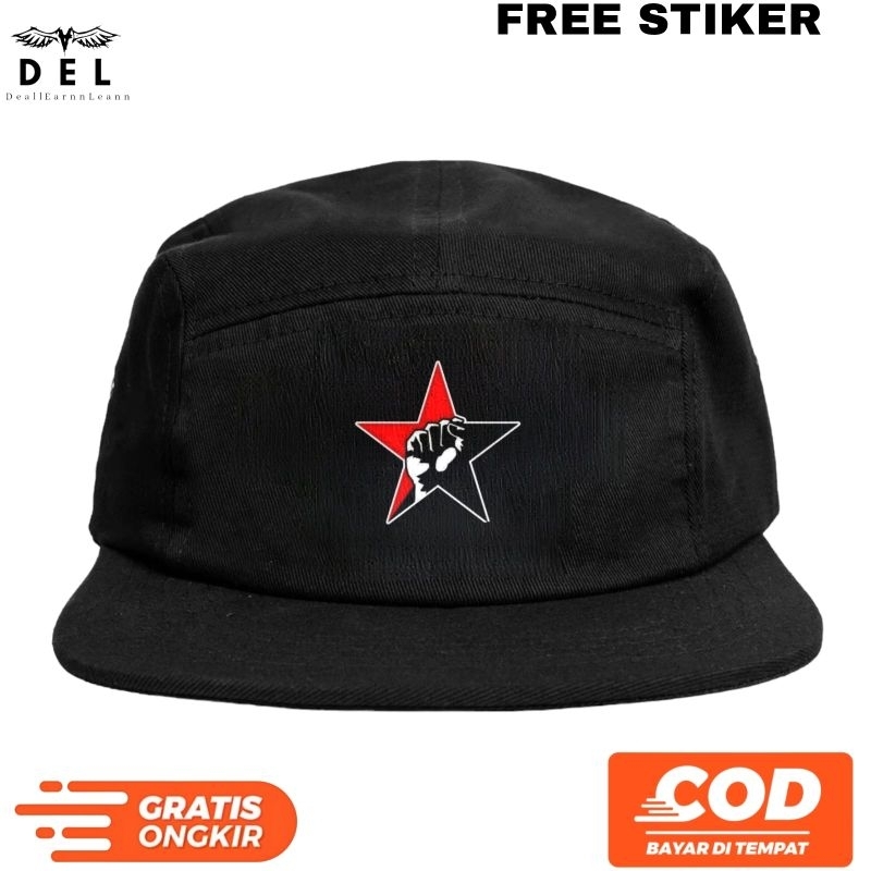 Topi Snapback 5 Panel DEL•Store Warna Hitam dengan Logo Sablon Unik Dan Simpel,Topi skena,five panel