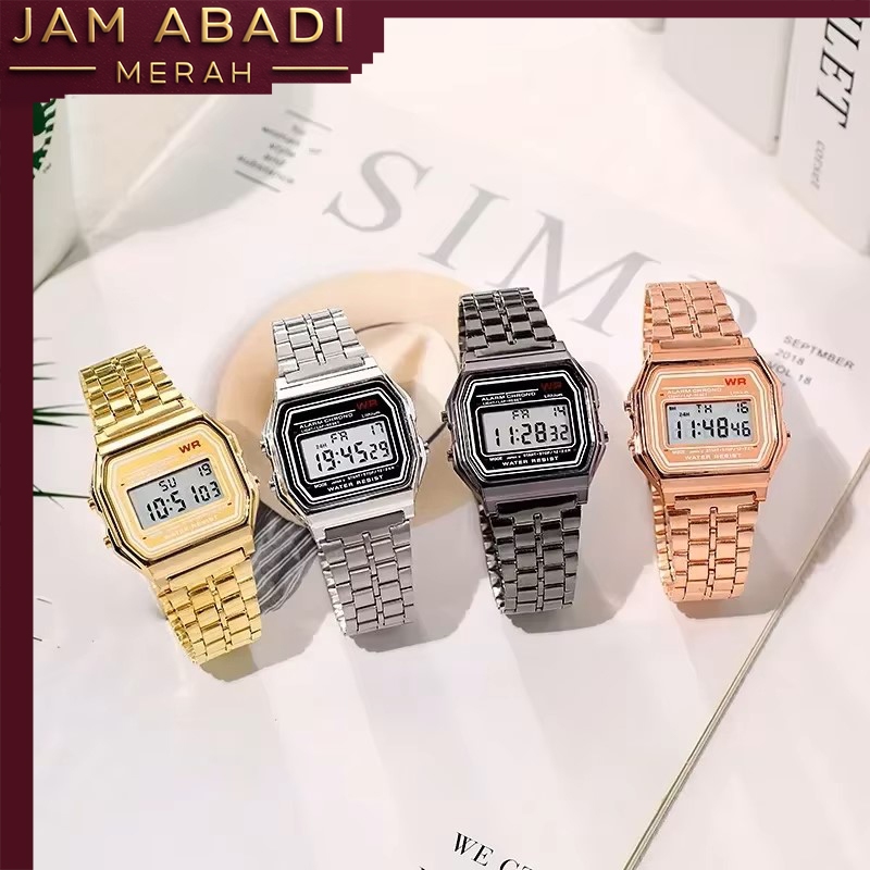 Jam Tangan Pria Wanita Casio Rantai silver emas hitam rose tipis Digital Casio General A159W-N1DF