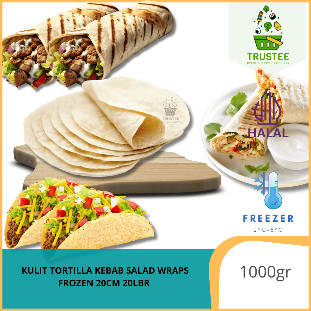 Kulit Tortilla Kebab Salad Wraps Frozen 20cm 20lbr