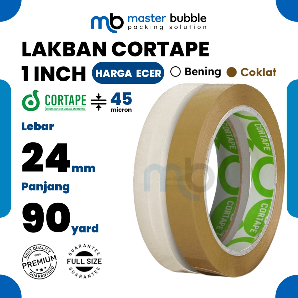 

Lakban Selotip Isolasi Polos Bening & Coklat 1 inch 24mm x 90yard Premium Cortape Harga Ecer Satuan