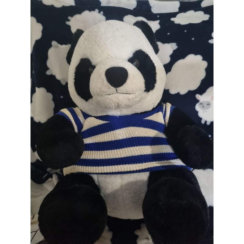 Boneka Panda jumbo baju garis biru