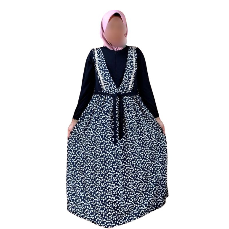 Gamis polos kotak kombinasi tangtop midi dress muslimah terbaru