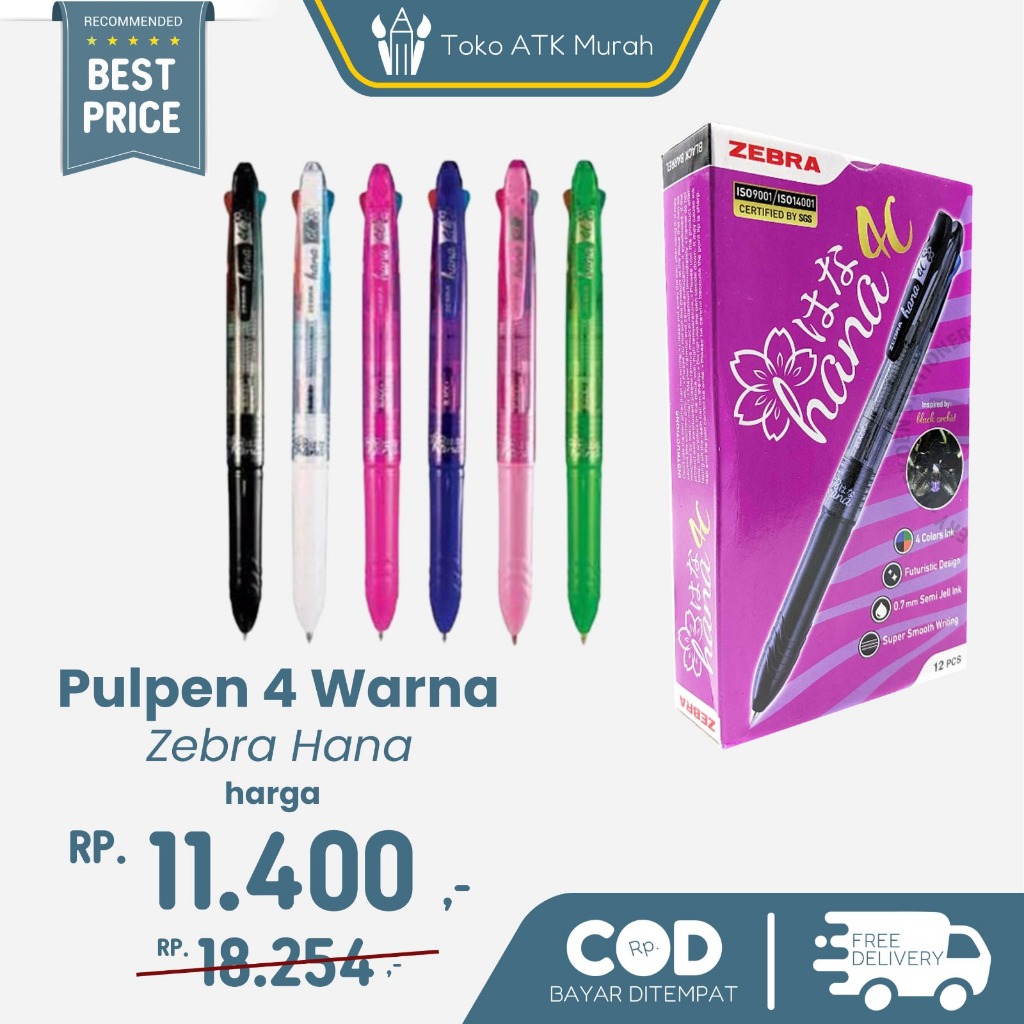 

Pulpen Zebra Hana 4 Warna / Colours
