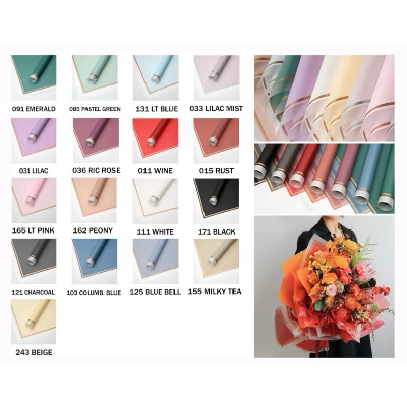 

[5 lembar] KERTAS FLOWER WRAPPING CELLOPHANE ECER KERTAS BUKET BUNGA HAND BOUQUET New gold Frame