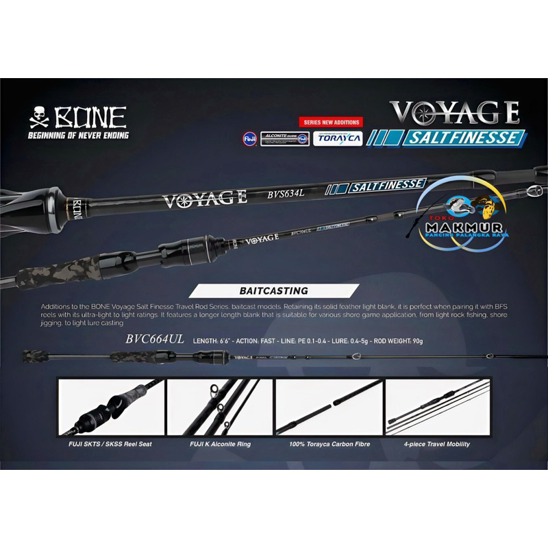 Joran Type BC Bone Voyage Salt Finesse BVC664UL | Travel Rod | Berat Rod Hanya 90 gram