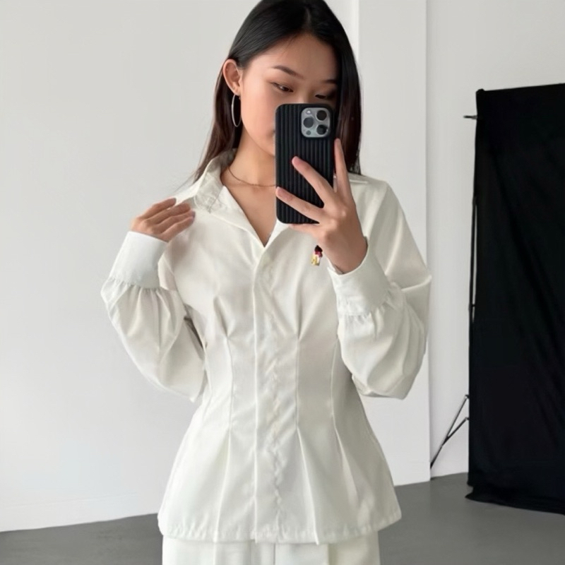 ( LUXOYEZ ) BISA INSTANT | EVA TOP - Kemeja Blouse Lengan Panjang Wanita | Hidden button Shirt | Baj