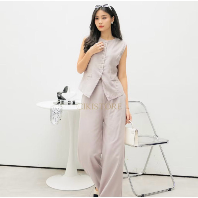 stelan wanita vest kulot abu abu