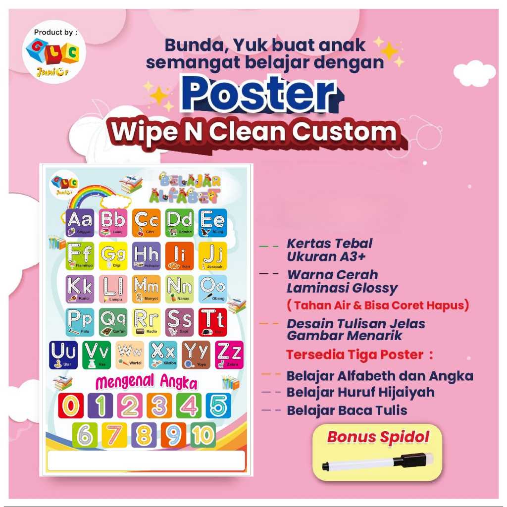 

Poster edukasi anak wipe n clean custom (tahan air dan bisa coret hapus)