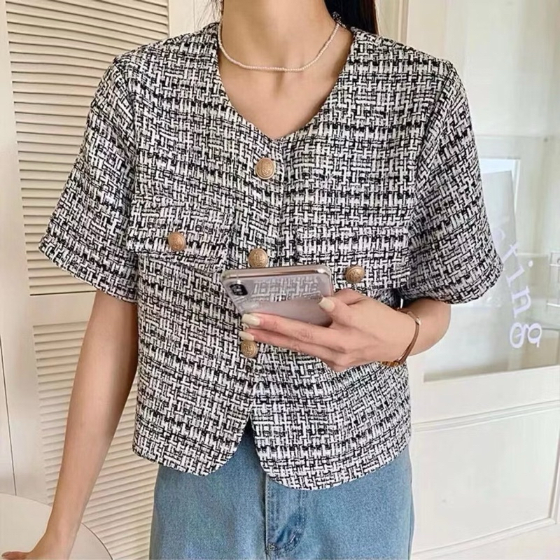 Florence Tweed Top - baju tweed wanita - atasan tweed - blouse wanita - tweed blazer