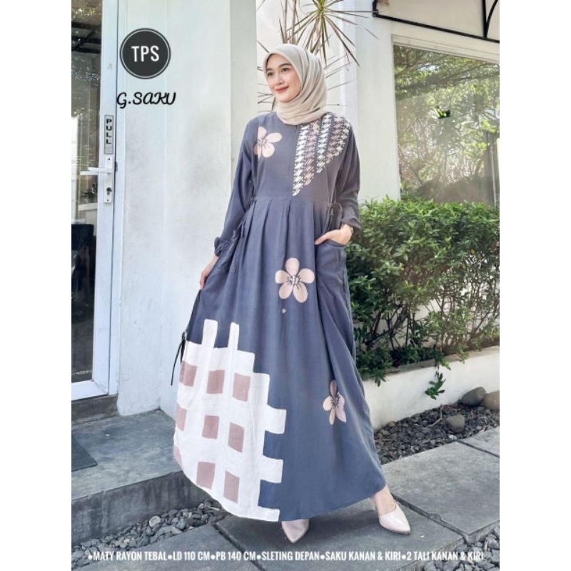 Gamis Saku Batik Cap Malaman Abstrak