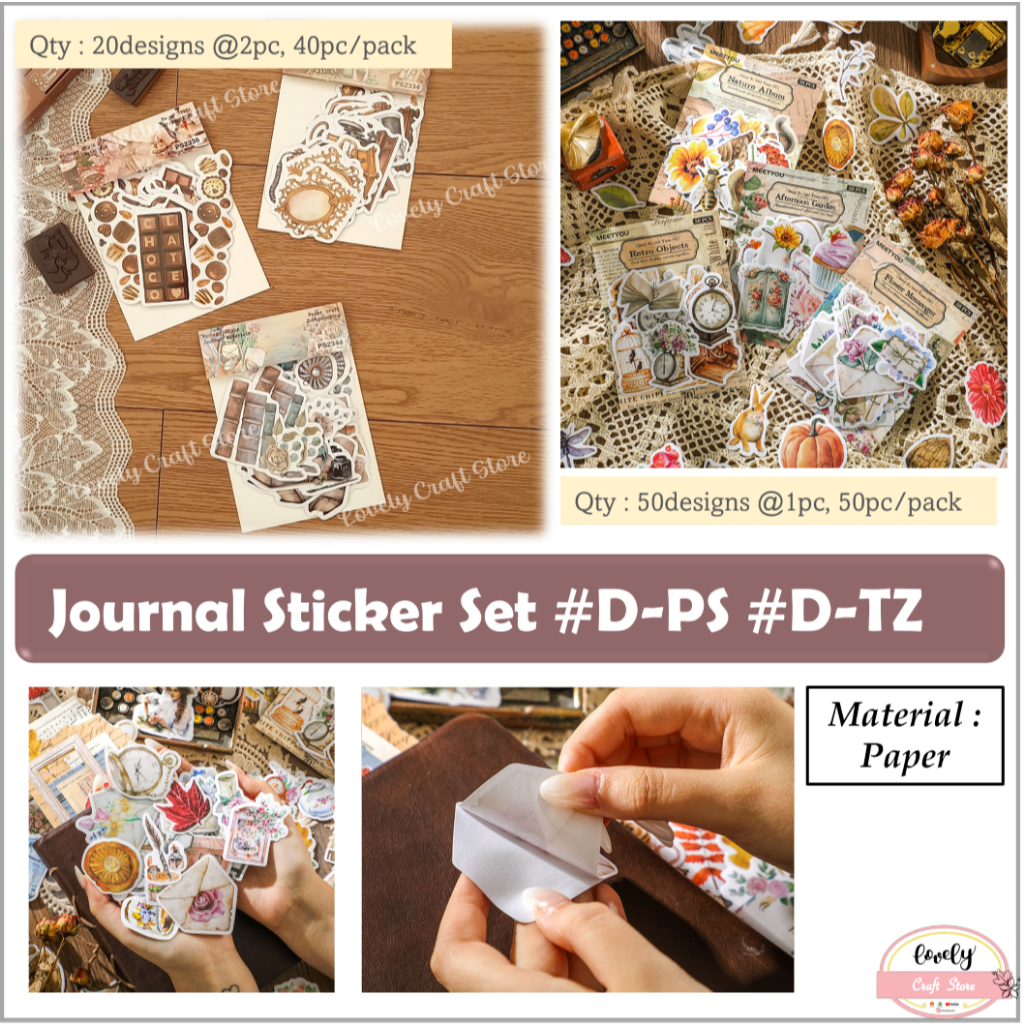 

LovelyCraftStore | D-PS D-TZ 40pcs/pack or 50pcs/pack ~ Deco Sticker Pack Retro Handbook Decoration Journal Scrapbook Bujo Stiker Die Cuts Deco Pack DIY Sticker Planner