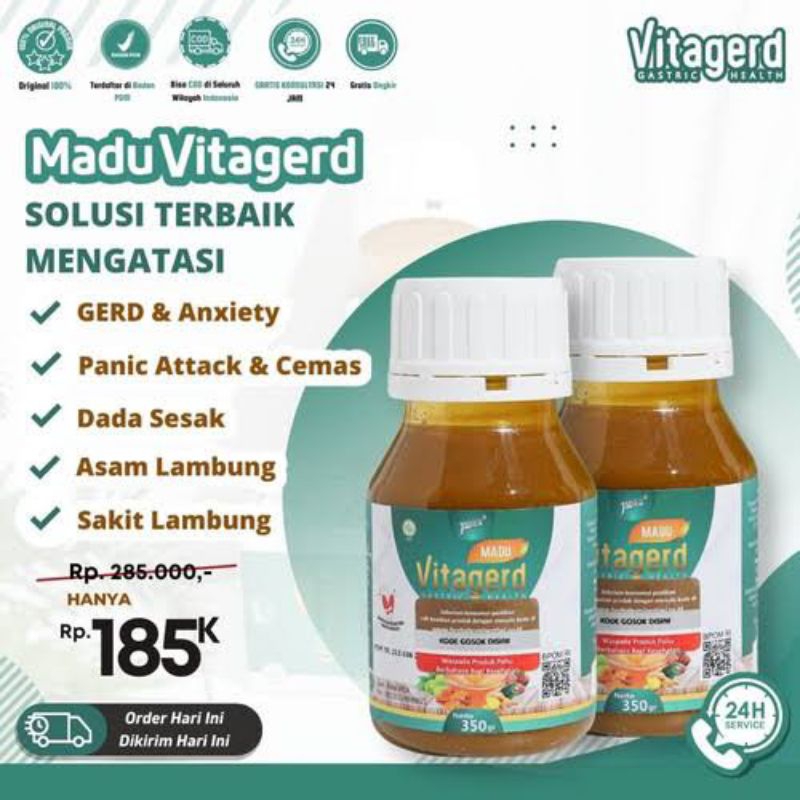 

Varian Vitagerd - Madu Lambung 350gr BPOM | Halal MUI | Organik | untuk asam lambung dan gerd