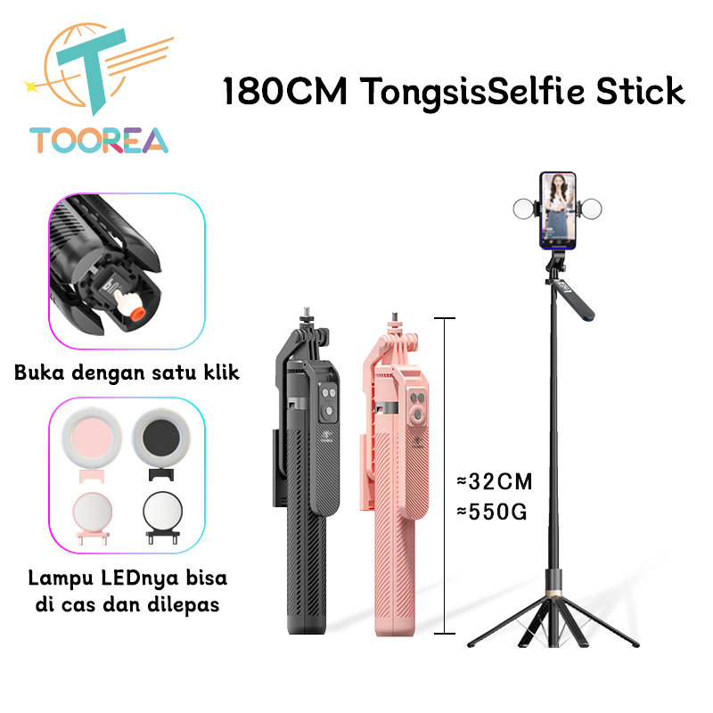 TOOREA Tongsis Selfie Stick 180cm Empat Tripod Kualitas Tinggi Aluminium Berkualitas Tongsis Tripod
