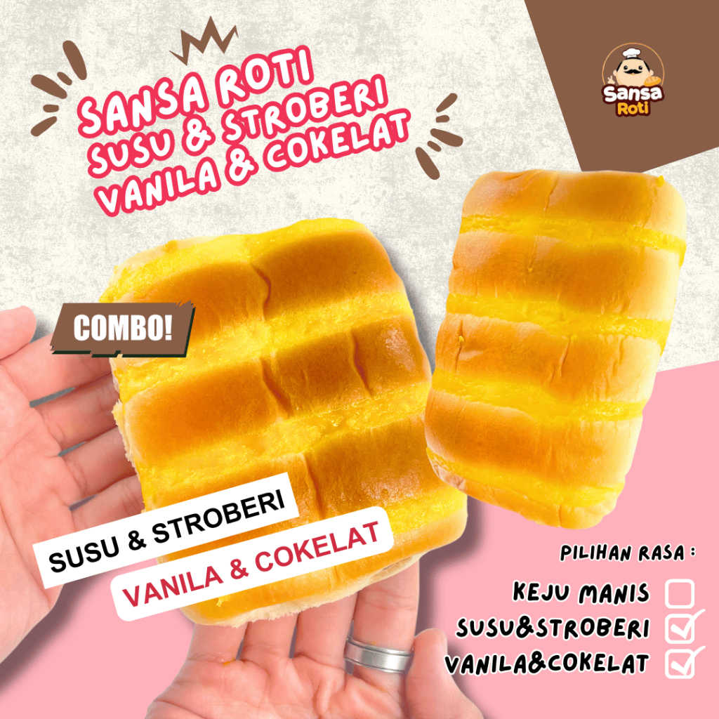 

RB Sansa Roti -18 Pcs Varian Mix 2 rasa Susu Strawberry & Vanila Cokelat