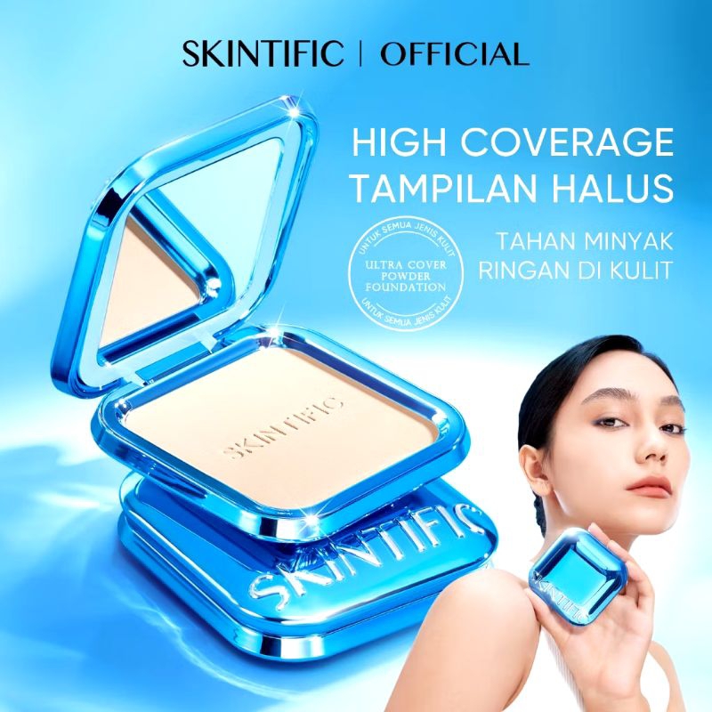 PROMO Skintific Ultra Cover Powder Foundation 9gr | Two Way Cake Pressed Powder Matte Bedak Padat
