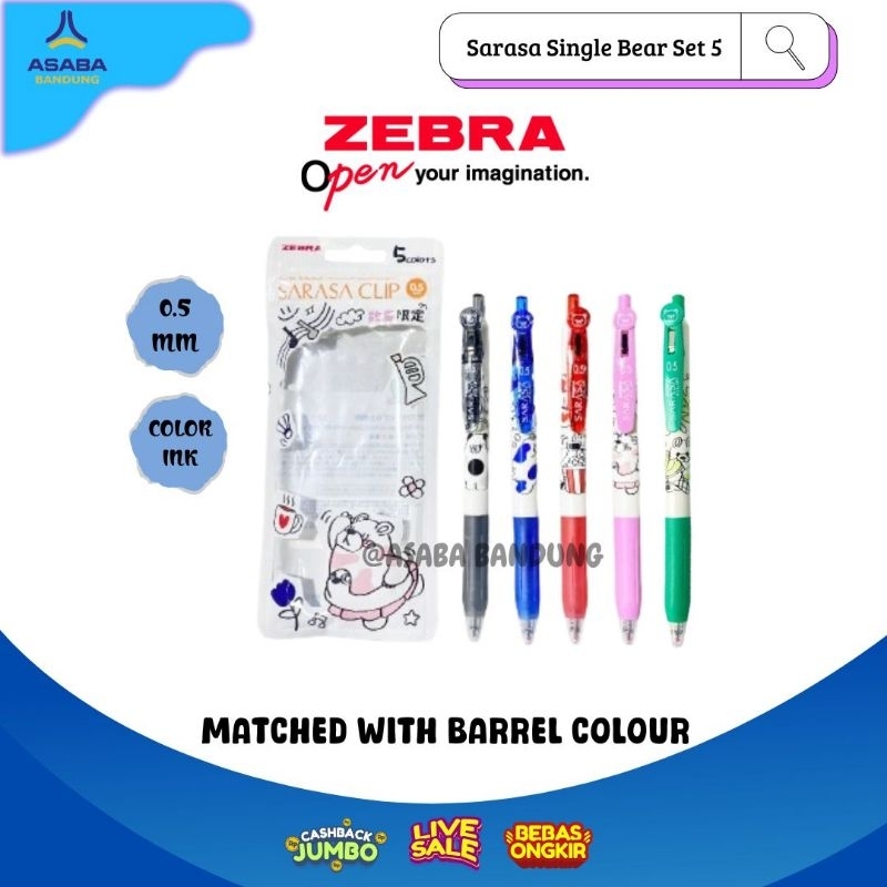 

Asaba Bandung- Zebra Pen/Pulpen/Bulpen Gel Alat Tulis Sarasa Single Bear 05mm Limited Edition Set 5