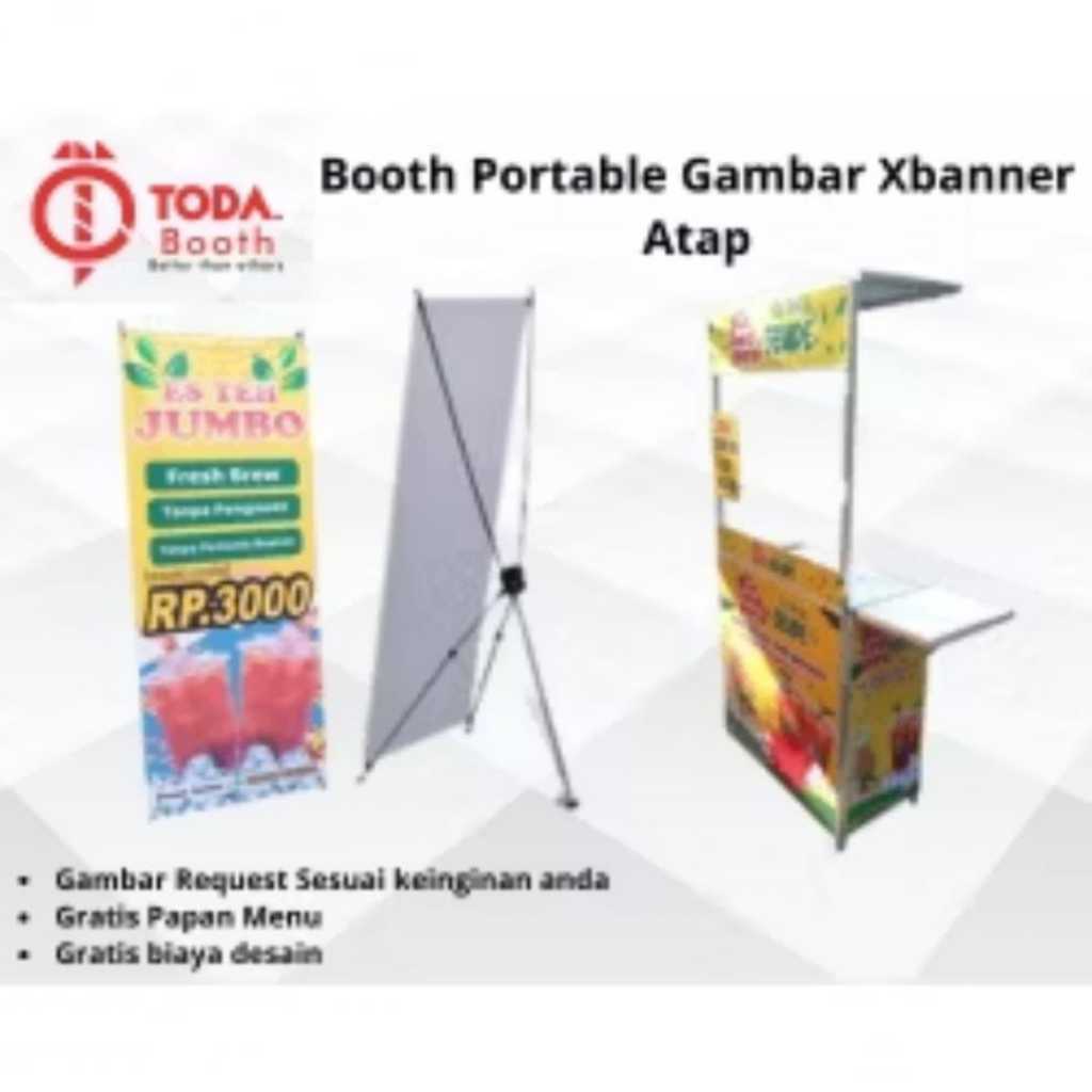 Booth Portable ALUMINIUM / Gambar Xbanner ATAP / Gerobak Lipat / Gerobak Jualan Lipat / Event Desk