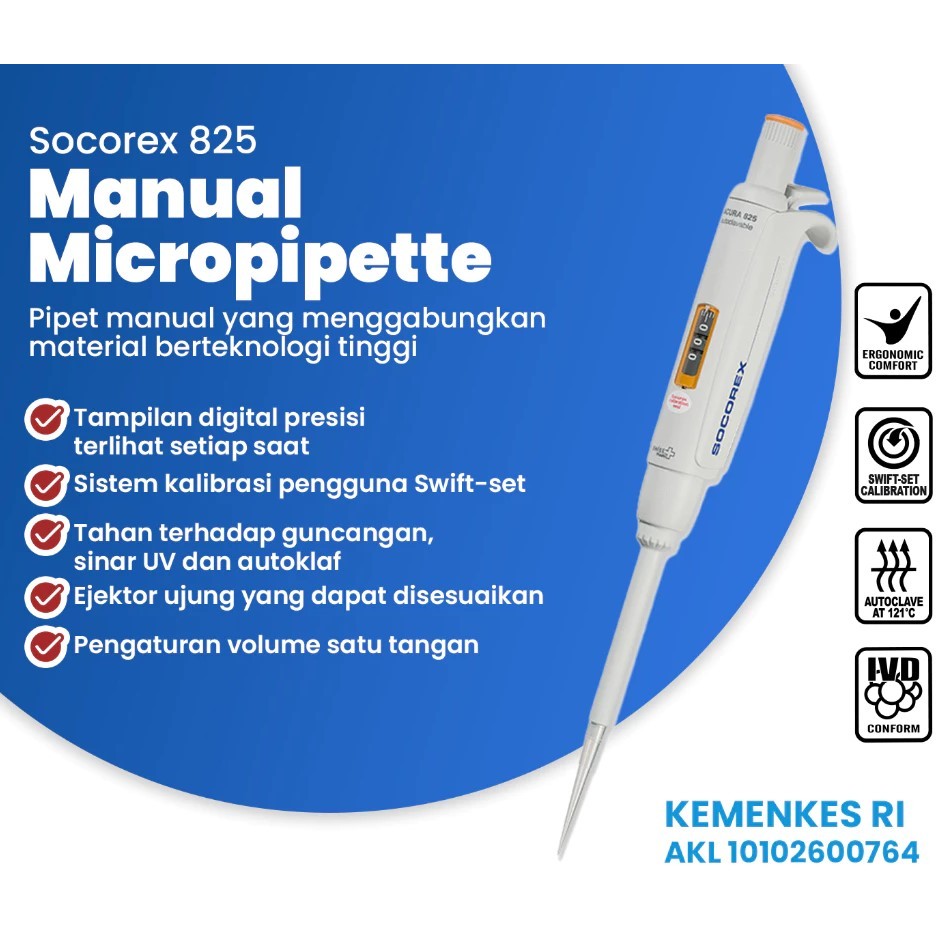 Micropipet Socorex Mikropipet Socorex + Sertifikat Kalibrasi KAN