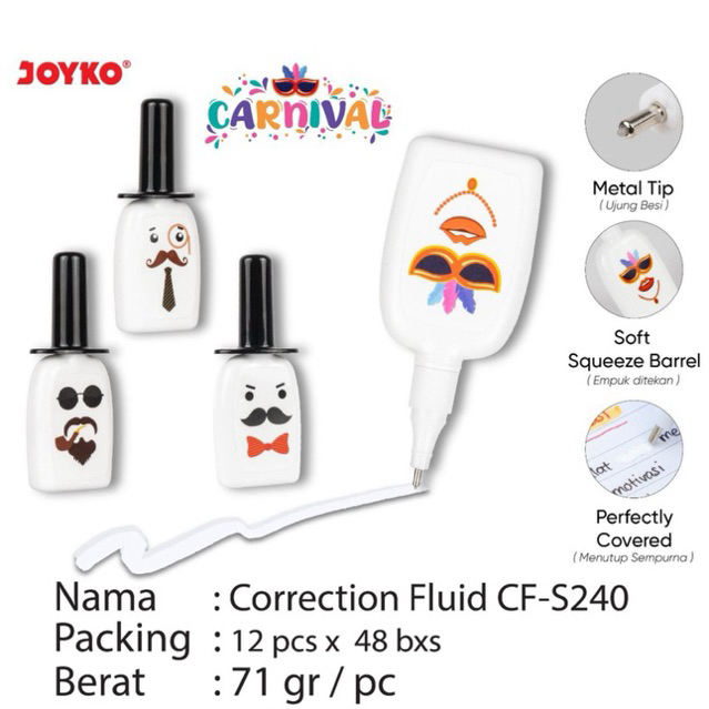 

( 1 pcs ) Joyko Carnival Correction Fluid CF-S240 / Tip x CFS240 / Tip Ex cair 240 Random / Correction Fluid Joyko CF-S240