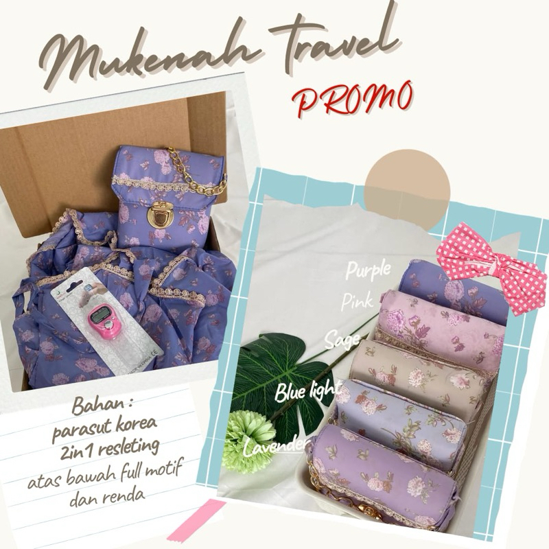 mukenah travel motif bunga renda parasut korea