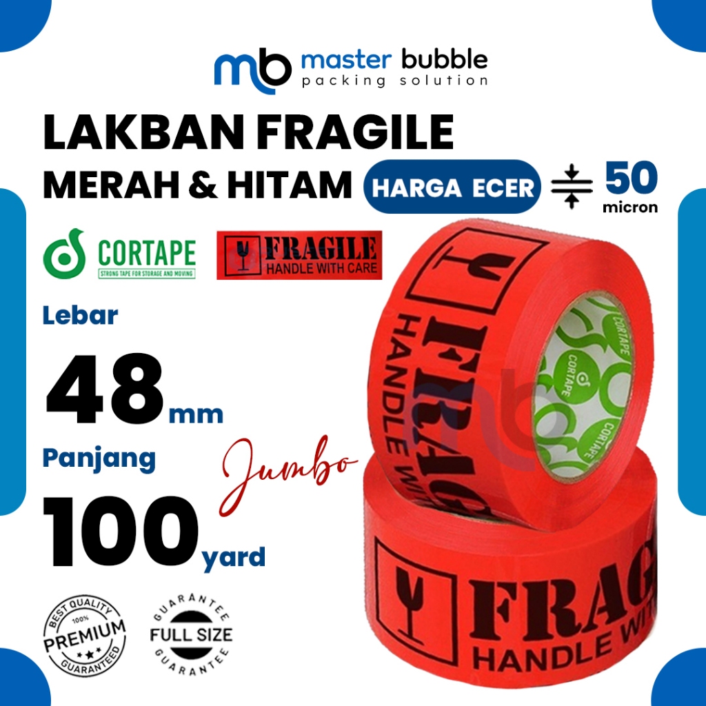 Lakban Fragile Merah Hitam 2inch 48mm x 100meter Cortape Jumbo Online Shop Harga Ecer Ekonomis Murah