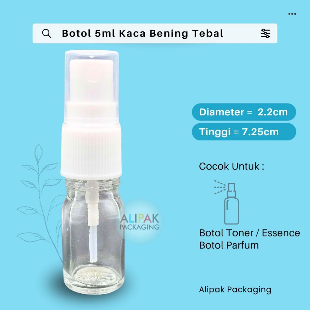 Botol Spray 5ml Kaca Bening Tebal Botol Toner skincare parfum essence tutup PUTIH