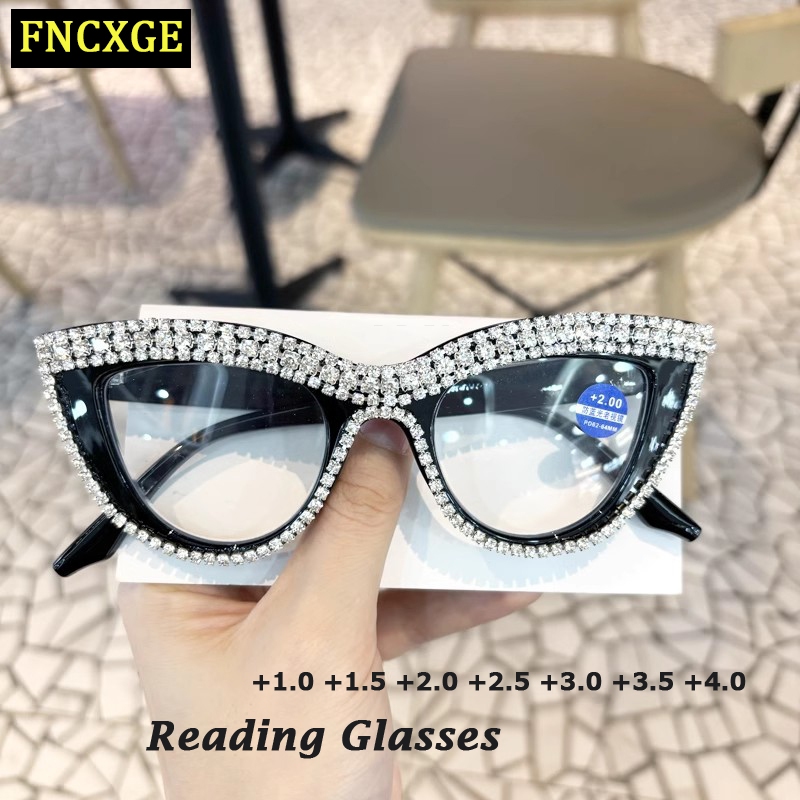 FNCXGE Inlay berlian Fashion Wanita Kacamata baca Kualitas Tinggi Untuk Anti Blue Light Mata Kucing 