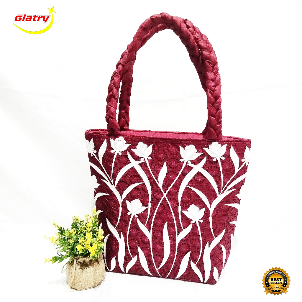 Tas totebag bordir bunga tulip/ Tas bahu wanita bordir serbaguna Motif bunga tulip/Tas wanita bordir