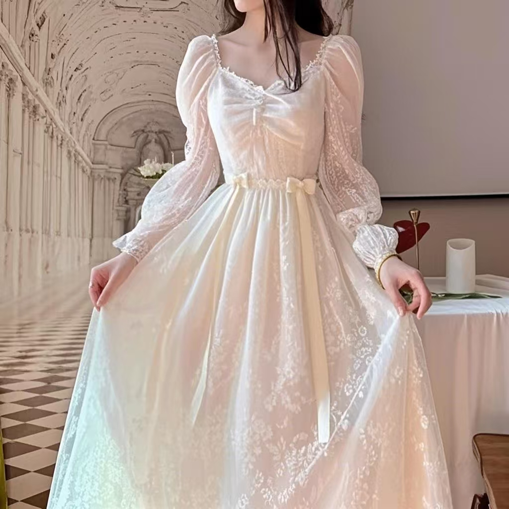 Ready Stock Dress Korea Kondangan Terbaru/Dress Putih Brukat Korea Elegan