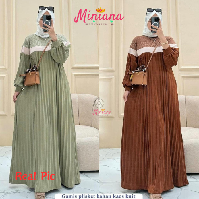 Gamis Bahan Kaos Plisket | Gamis Lebaran | Gamis Kaos Knit | Gamis Plisket Premium Wanita Dewasa