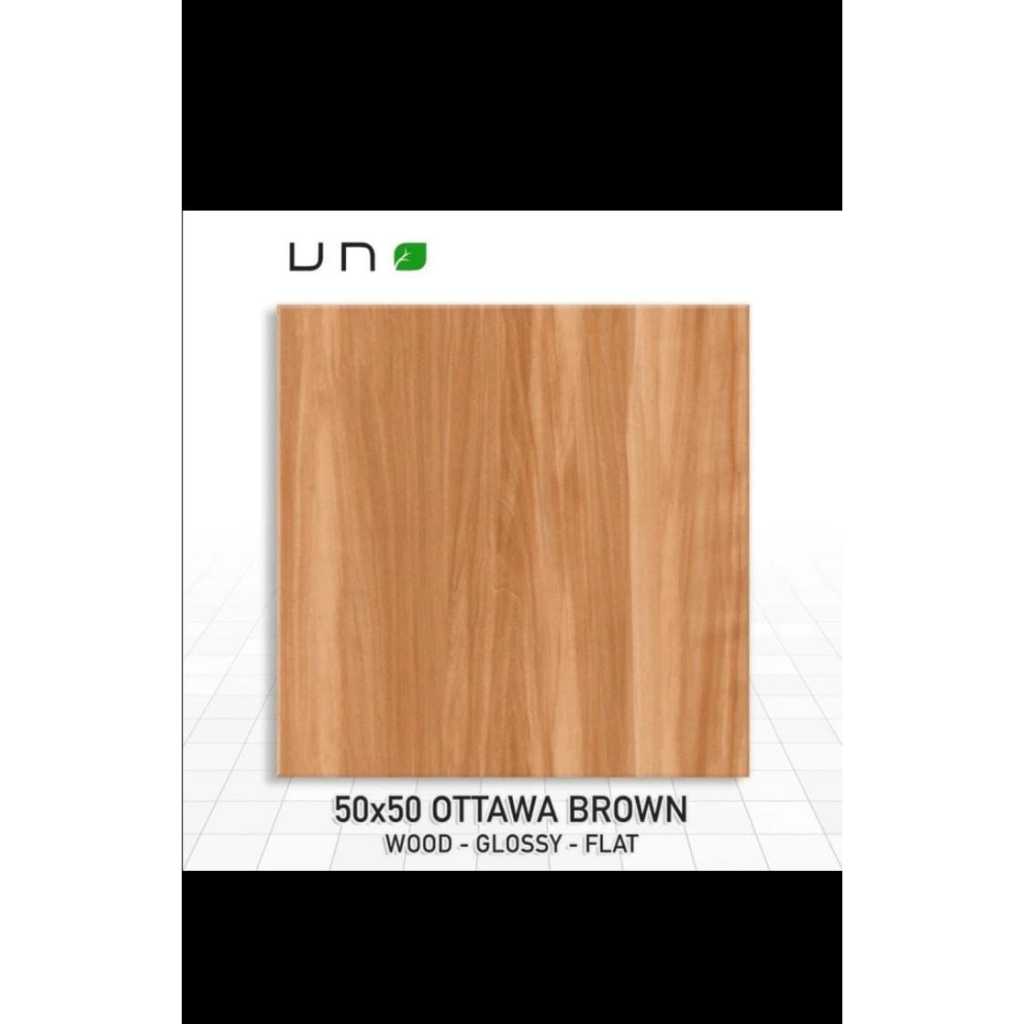 KERAMIK LANTAI MOTIF SERAT KAYU GLOSY MINIMALIS | UNO OTTAWA BROWN 50X50