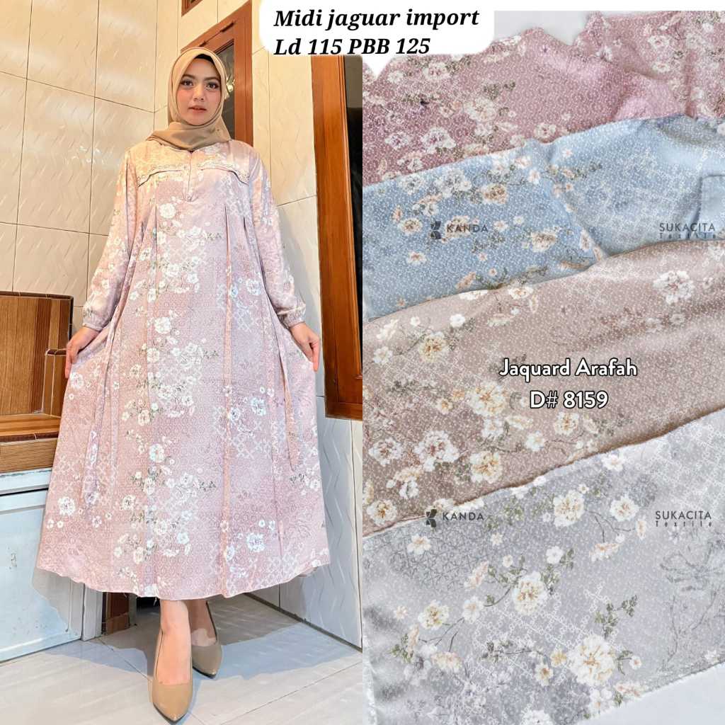 MIDI DRESS MUSLIM WANITA JACQUARD ARAFAH/MIDI MOTIF /DRESS MOTIF BUNGA TERBARU