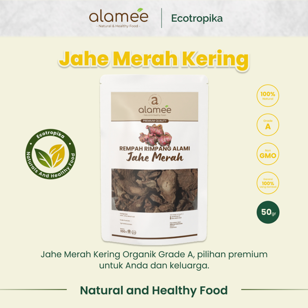 

Jahe Merah Kering Iris Dried Ginger Rempah Rimpang Organik Alami Bumbu Dapur masakan Premium 50 gr