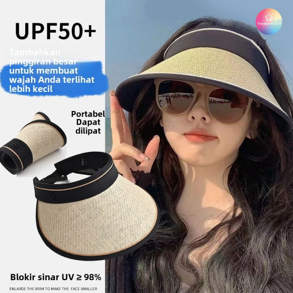 Topi Anti uv Wanita/ Topi Pantai Wanita/Topi Jerami Anti UV Gaya korea Import