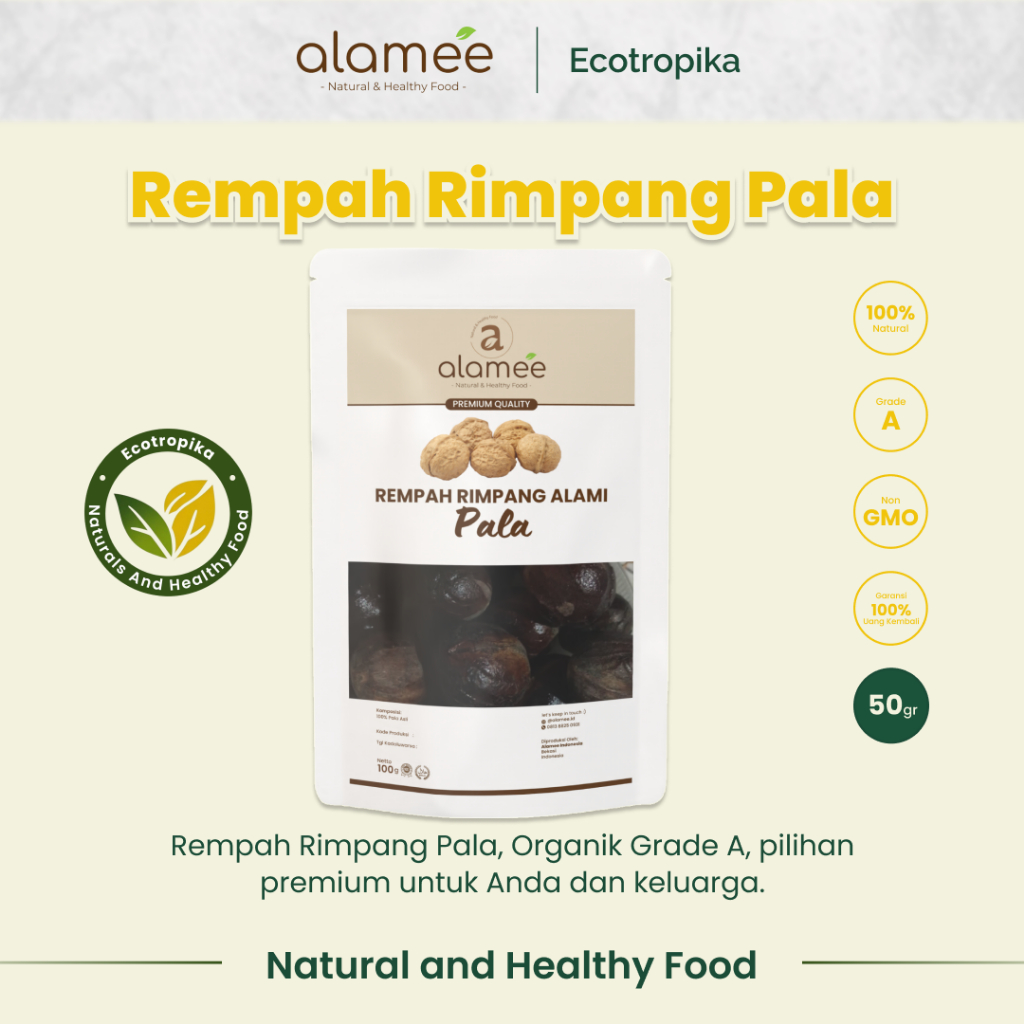 

Biji Pala Utuh Rempah Kering Nutmeg Whole Rimpang Organik Alami Bumbu Dapur Masakan Kemasan 50 gr